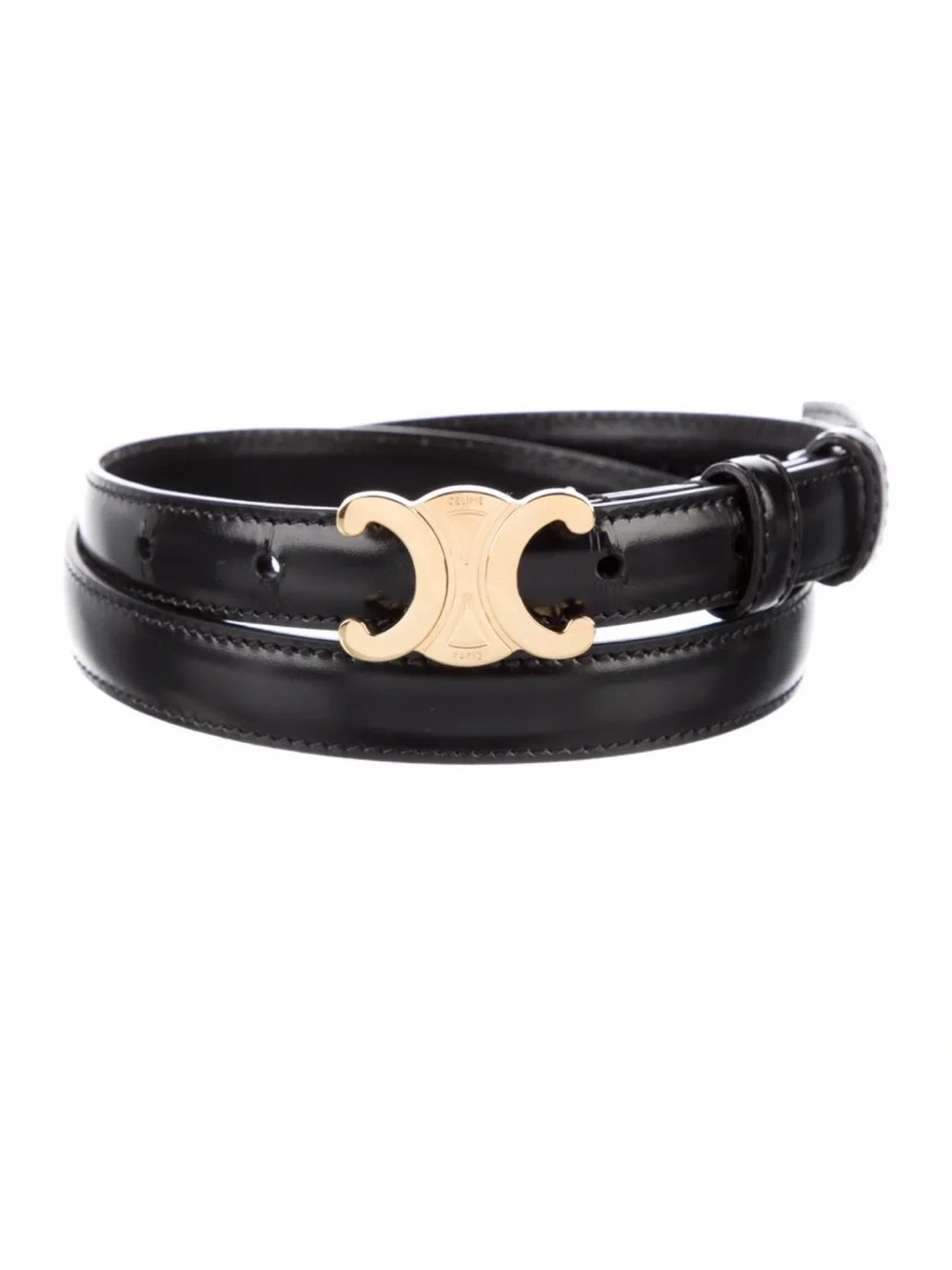 Celine Black Leather Belt with Gold Double C Buckle